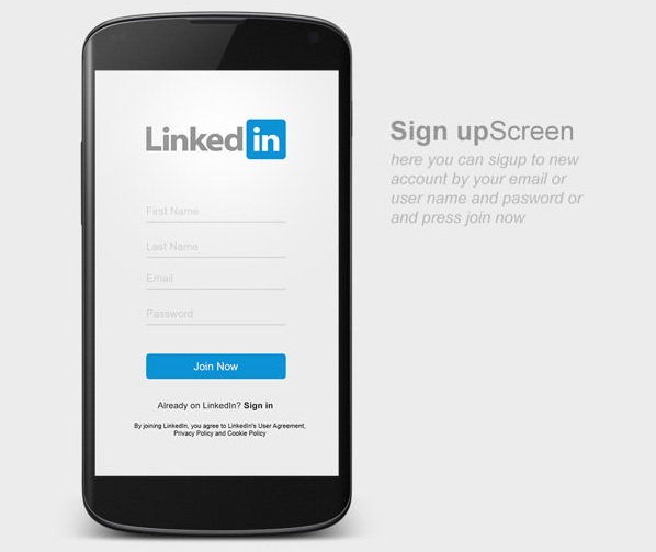 LinkedIn Android App - Sign Up screen