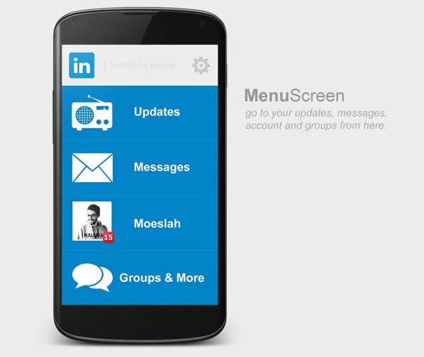 LinkedIn Android App - Menu screen