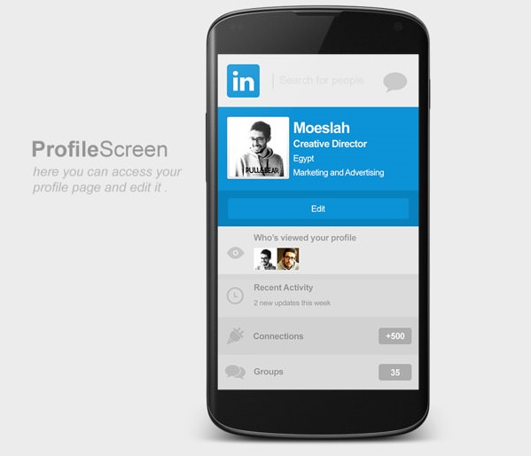 LinkedIn Android App -Profile screen